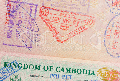 passport with malaysian and cambodian stamps