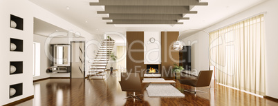 Modern apartment interior panorama 3d render