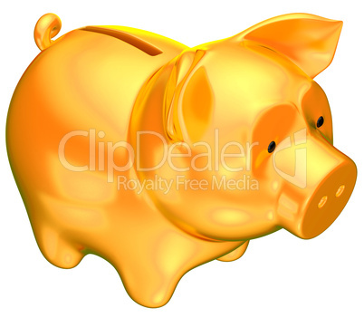 Wealth: Golden piggy bank isolated