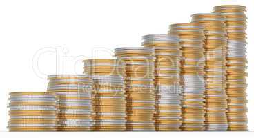 Growth: golden and silver coins stacks