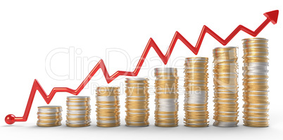 Growth: red graph over golden coins