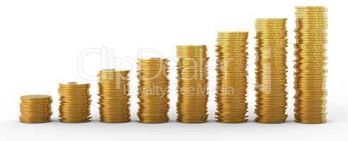 Progress and success: golden coins stacks