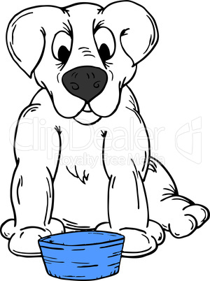 Vector illustration of a dog with a bowl