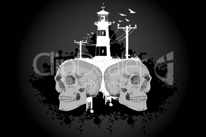 skull with building