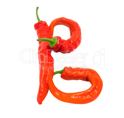 Letter B composed of chili peppers