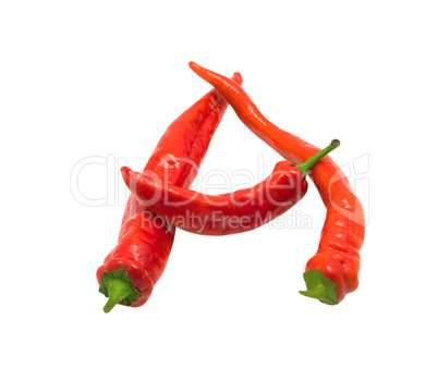 Letter A composed of chili peppers