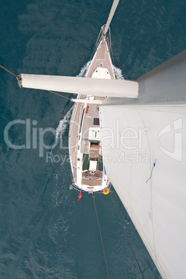 Top view of sailing boat