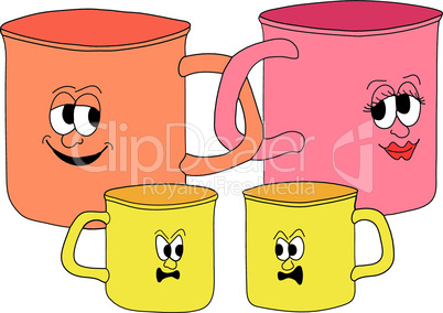 Vector illustration of a family of mugs