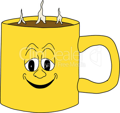 vector illustration of a smiling hot cup of coffee