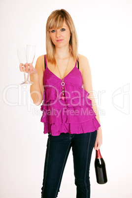Junge Frau mit Gläser und Champagnerflasche 952 Junge Frau mit Gläser und Champagnerflasche 952