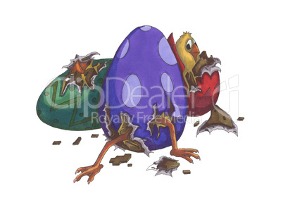 Chicks hatching from easter eggs