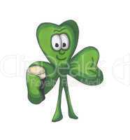 Smiling three leafed clover with a beer