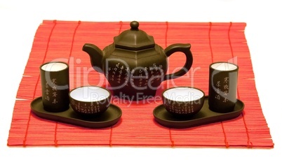 chinese tea set on red mat