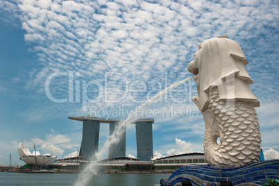 Merlion statue and Marina Bay sands hotel, Singapore