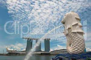 Merlion statue and Marina Bay sands hotel, Singapore
