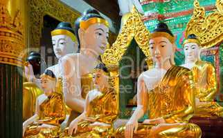 Buddha statues at Shwedagon Pagoda, Yangon, Myanmar