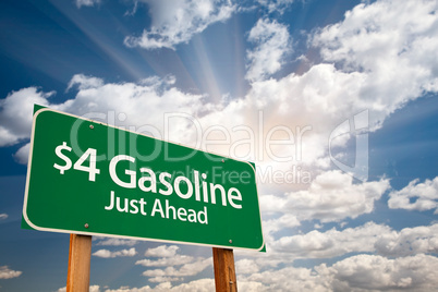 $4 Gasonline Green Road Sign and Clouds