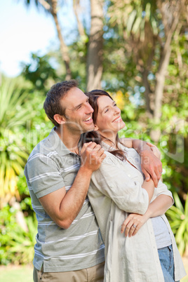 Enamored couple in the garden