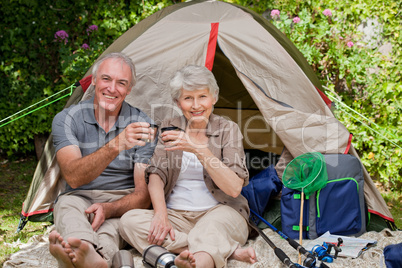 Seniors camping in the garden
