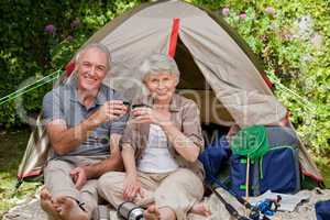 Seniors camping in the garden