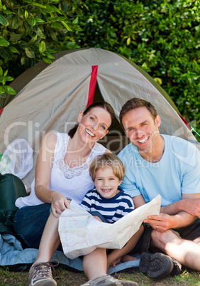Family camping in the garden