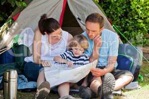 Family camping in the garden