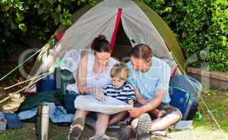 Family camping in the garden