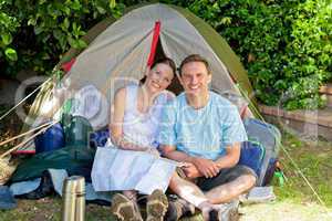 Couple camping in the garden