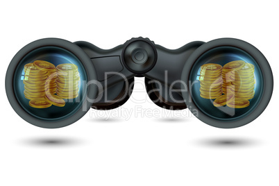 binoculars with dollar coins
