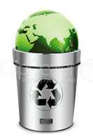 recycle bin with globe
