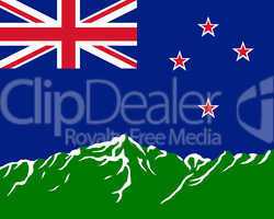 Gebirge mit Fahne von Neuseeland