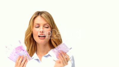Frau mit Geld in de Hand