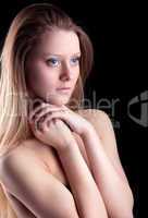 Beauty young naked girl look at light