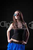 Beauty girl dance disco in anaglyph glasses