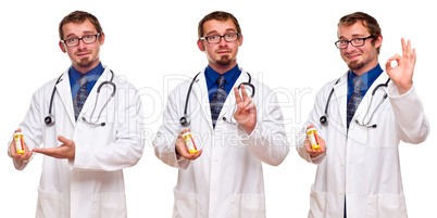 Set of Three Male Doctors with Prescription Bottle