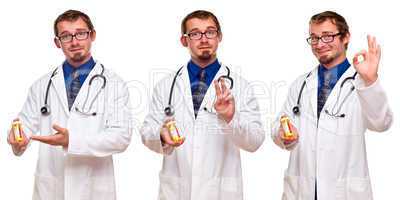 Set of Three Male Doctors with Prescription Bottle