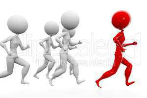 3d white humans running with a red human