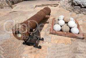 Middleage cannon with stone bullets
