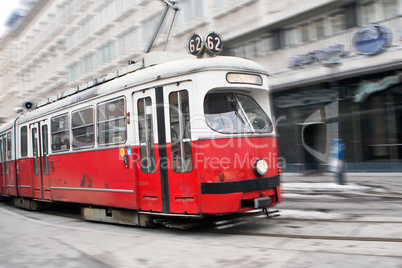Vintage tram in motion