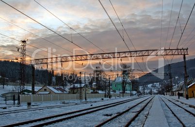 Sunset on railway station