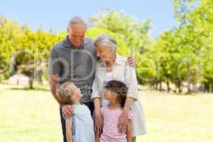 Grandparents with their grandchildren in the park