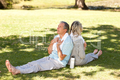 Couple after their streches in the park