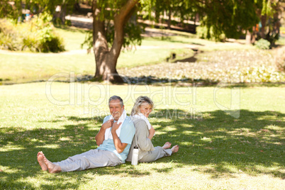 Couple after their streches in the park