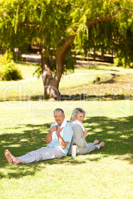 Couple after their streches in the park