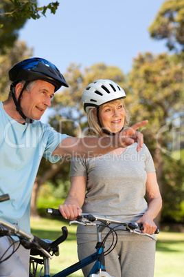 Elderly couple with their bikes