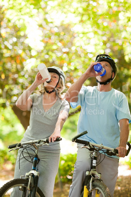 Senior couple drinking water