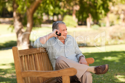 Mature man phoning in the park