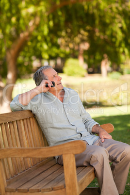 Mature man phoning in the park