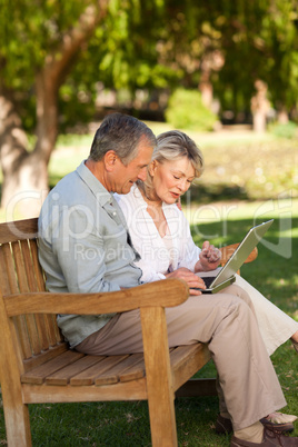 Senior couple working on their laptop