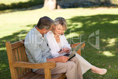 Senior couple working on their laptop